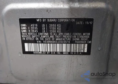 2018 Subaru Legacy 2.5I из США, поврежденный, VIN 4S3BNAB63J3023516